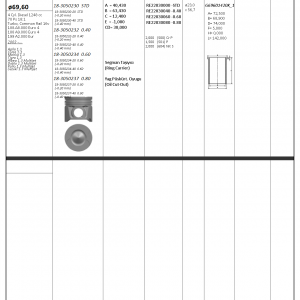 PISTON SEGMAN 69.60+0.60mm AGILA 1.3 CORSA 1.3 M ALBEA 1.3 MULTIJET DOBLO 1.3 MULTIJET PALIO 1.3 MULTIJET 1248 CC-70 PS 18:1-TURBO